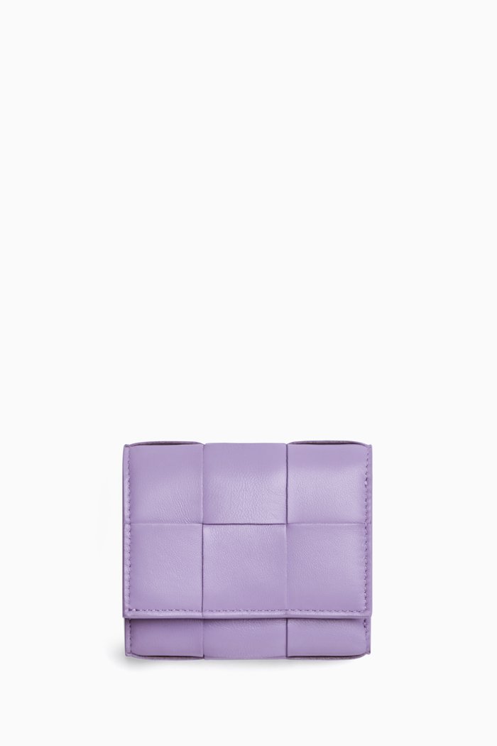 

Tri-fold Zip Wallet in Leather, Purple
