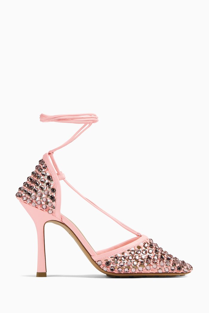 

Sparkle Stretch Sandals in Leather & Mesh, Pink