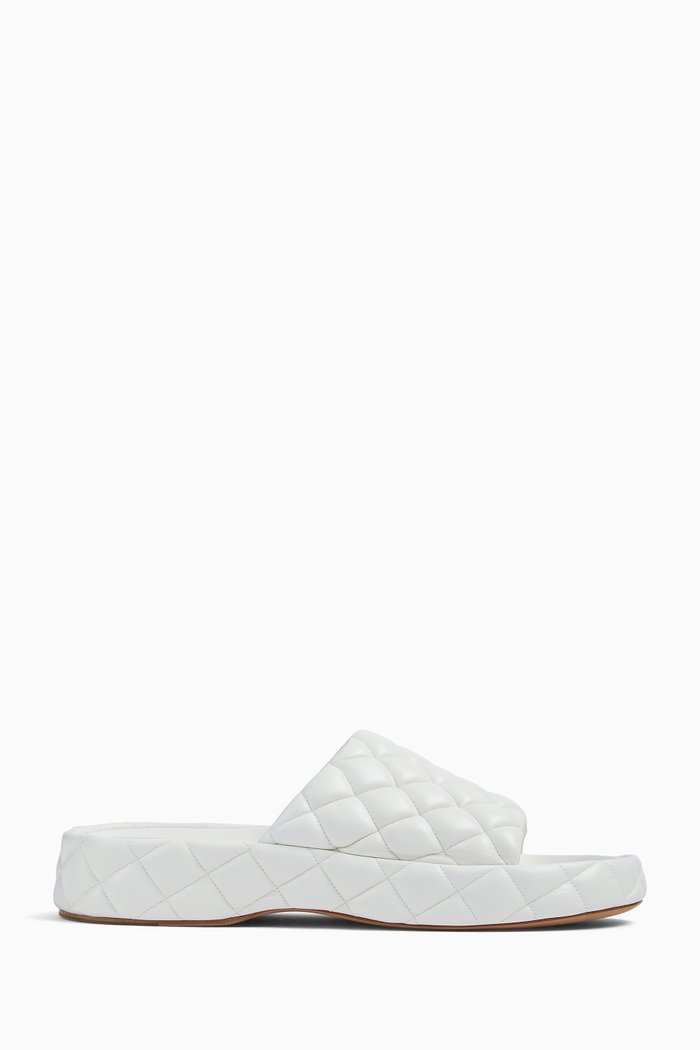 

Padded Flatform Sandals in Intreccio Leather, White
