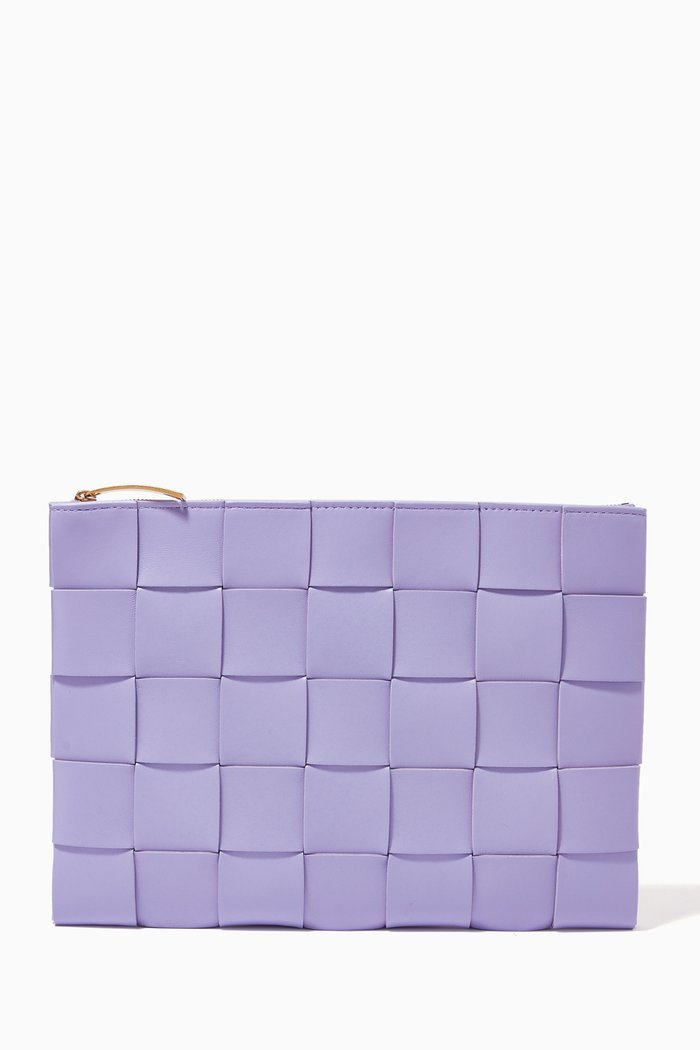 

Medium Pouch in Intreccio Leather, Purple