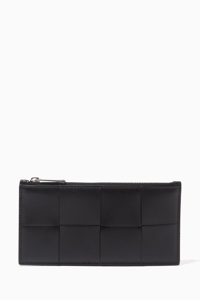 

Zipped Card Case in Intrecciato Urban Leather, Black