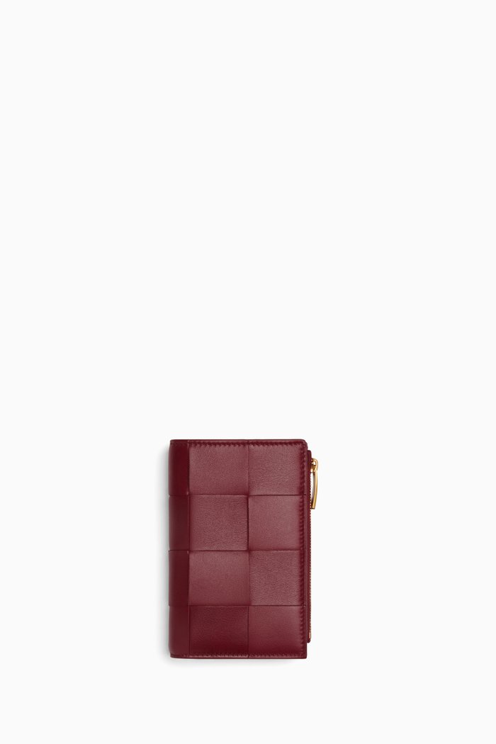 

Bi-fold Zip Wallet in Intreccio Nappa, Burgundy