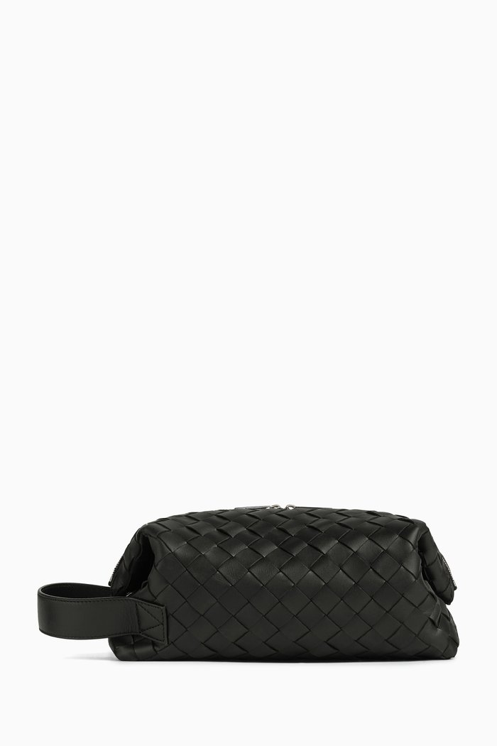 

Wash Toiletry Bag in Intrecciato Nappa, Black