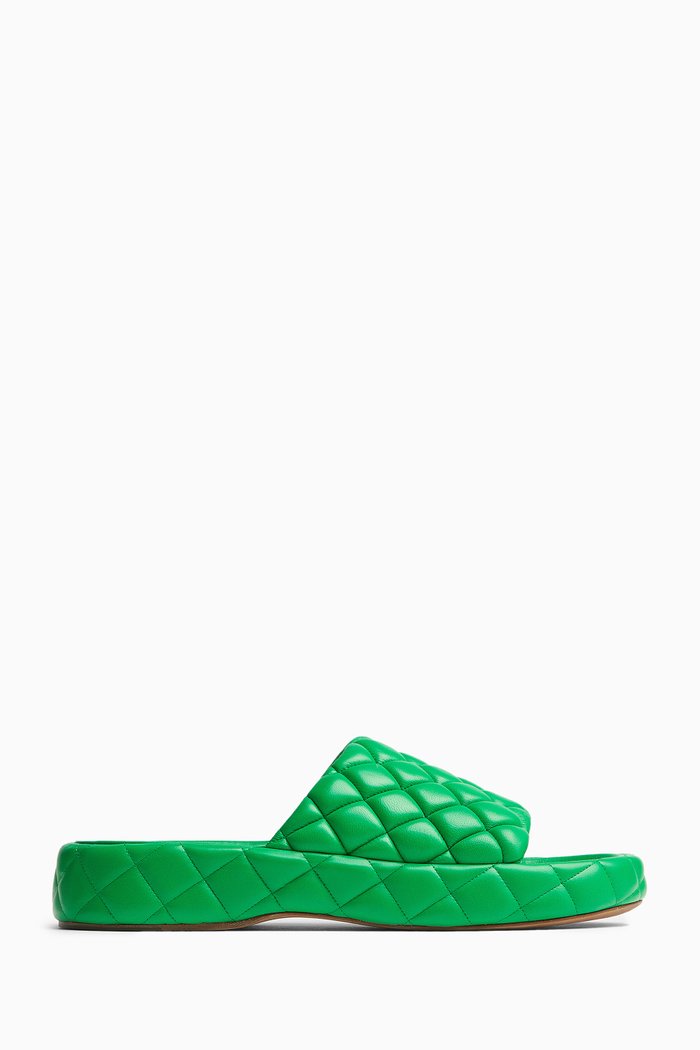 

Padded Flatform Sandals in Intreccio Leather, Green