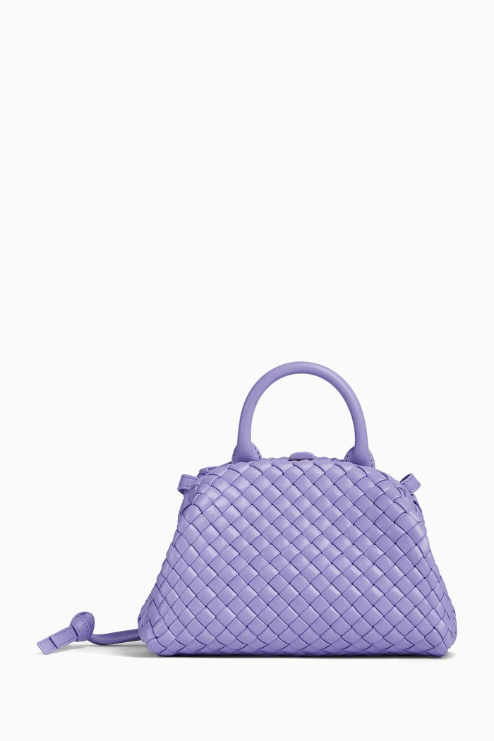 Mini Handle Crossbody Bag in Intrecciato Nappa, Purple