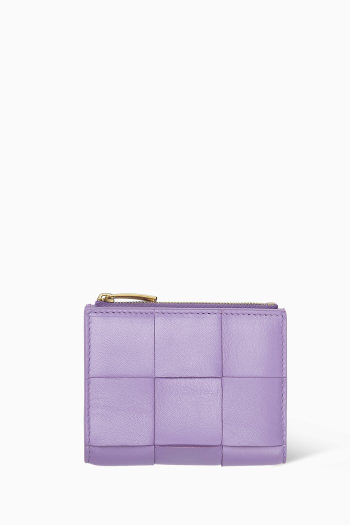 

Bi-fold Wallet in Intrecciato Nappa Leather, Purple