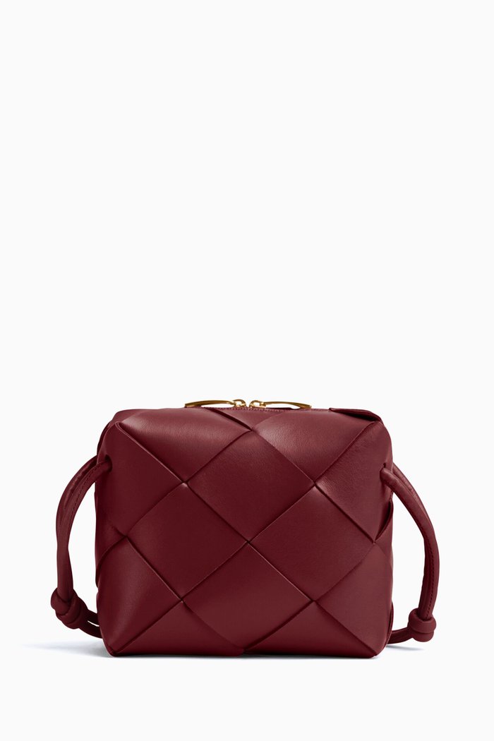 

Mini Cassette Bag in Intreccio Leather, Burgundy
