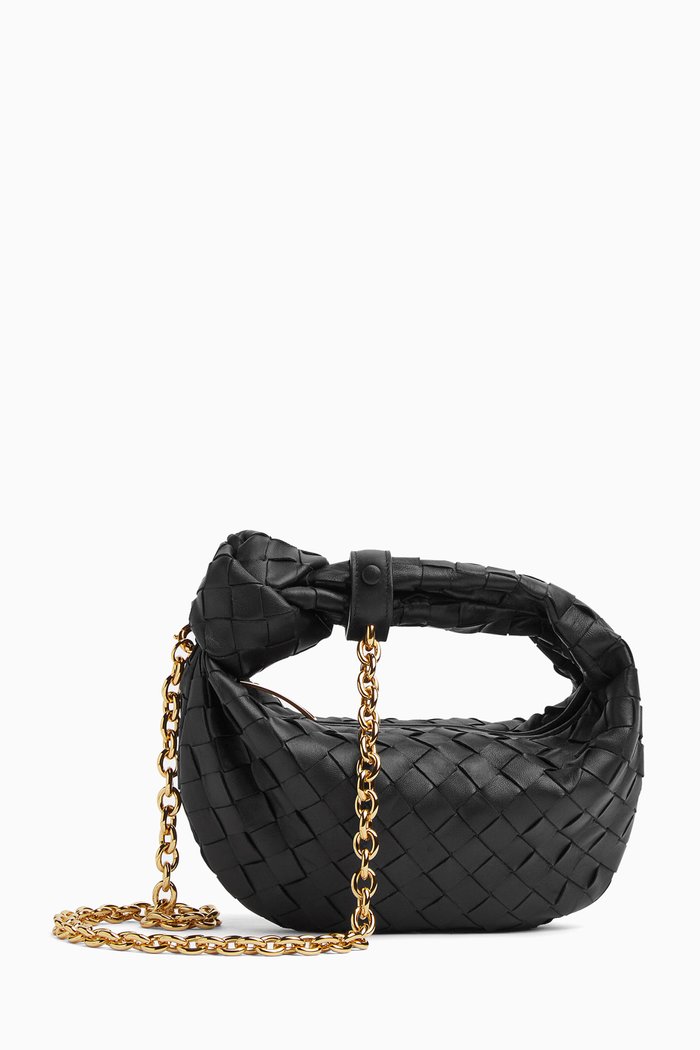 

Mini Jodie Top Handle Bag in Intrecciato Leather, Black