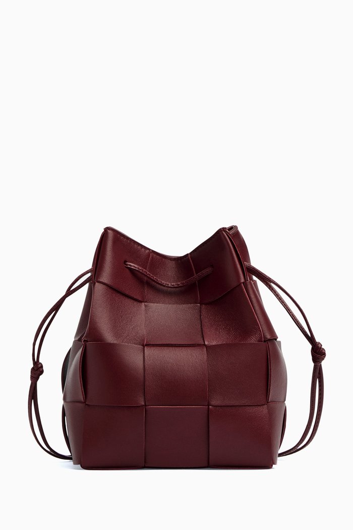 

Cassette Mini Bucket Bag in Intrecciato Nappa, Burgundy