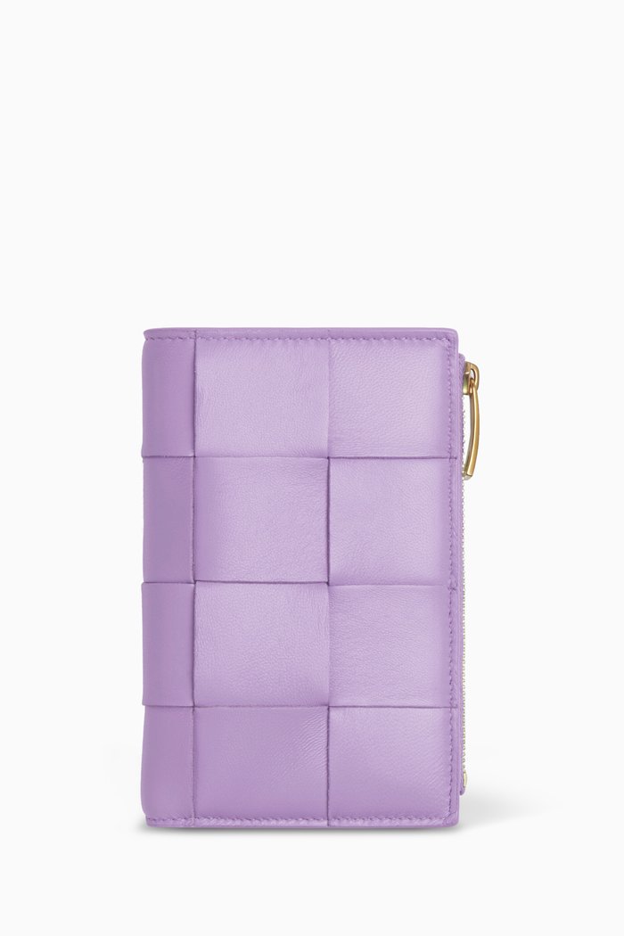 

Bi-fold Zip Wallet in Intreccio Nappa, Purple