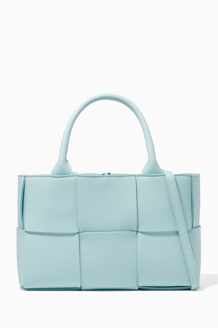

Mini Arco Tote Bag in Intreccio Leather, Blue