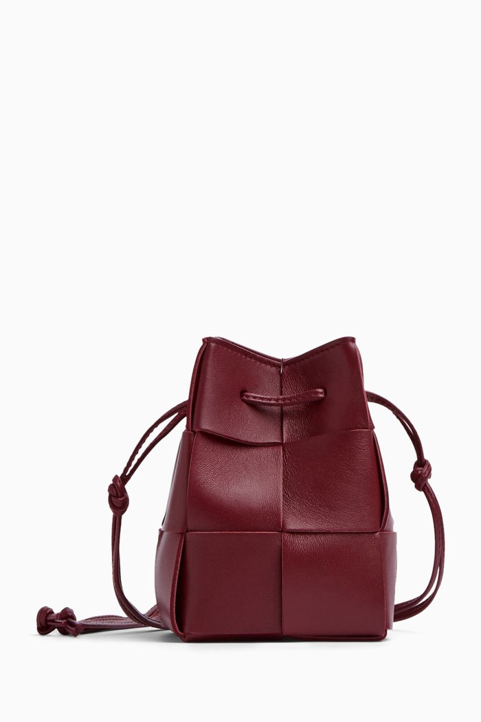 

Mini Cassette Bag in Intrecciato Leather, Burgundy