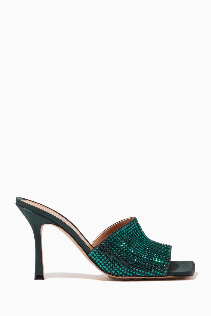 

Stretch 90 Strass-embellished Mules in Silk & Leather, Green