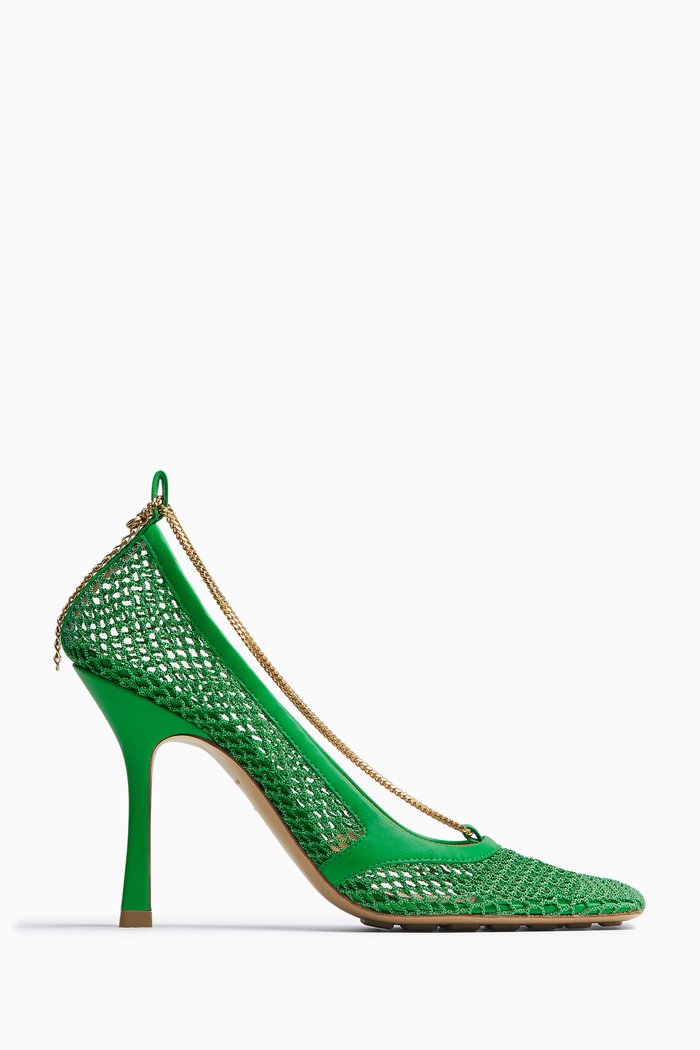 

Stretch Pumps in Mesh & Leather, Green
