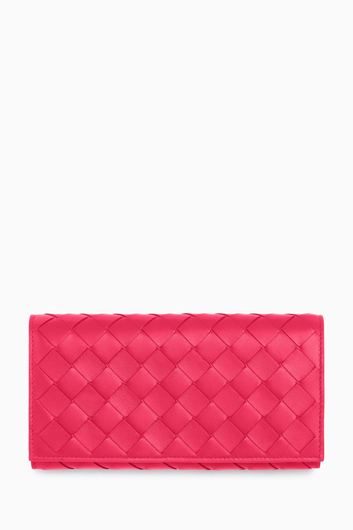 

Flap Wallet in Intrecciato Nappa, Pink
