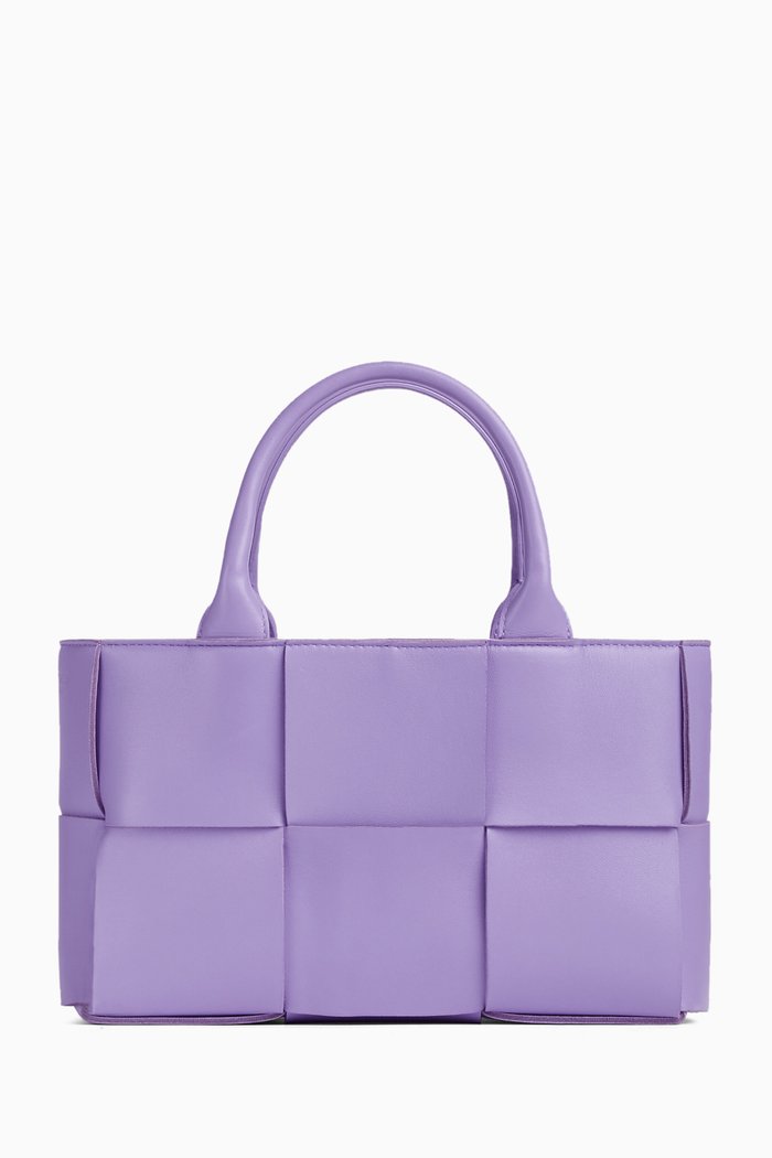 

Mini Arco Tote Bag in Intreccio Leather, Purple