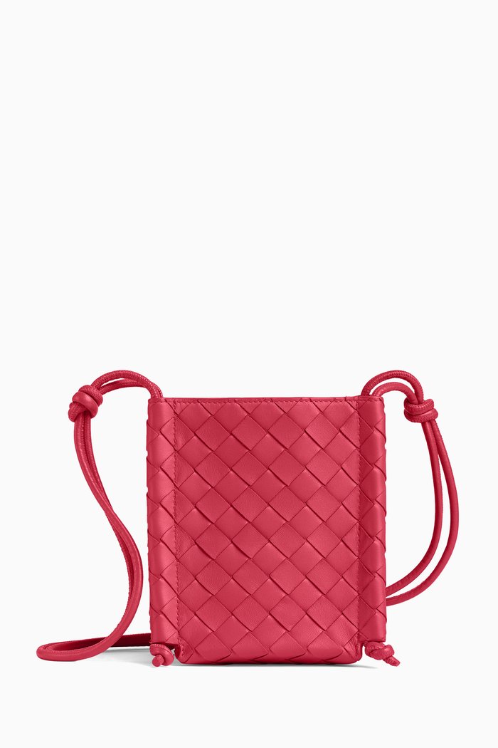

Small Pouch on Strap in Intrecciato Leather, Pink