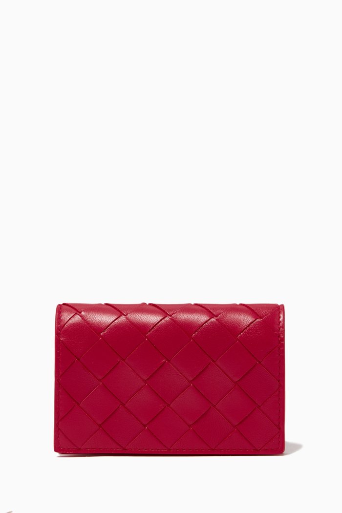 

Intrecciato Card Holder in Leather, Pink