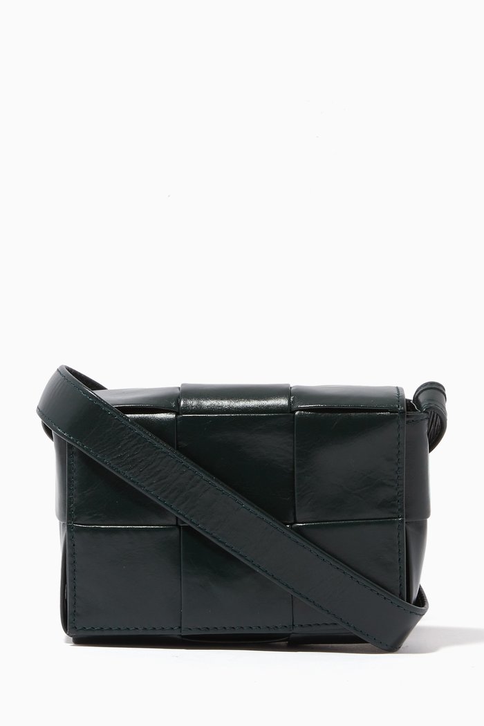 

Mini Cassette Bag in Intrecciato Paper Calf, Green