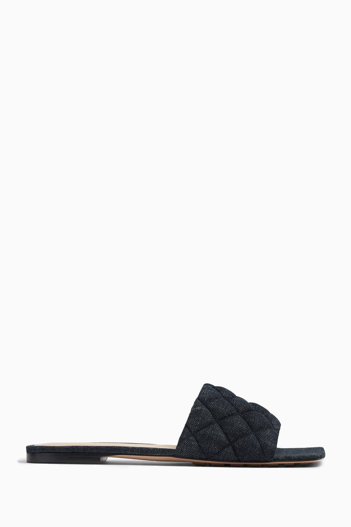 

Padded Flat Sandals in Quilted Denim, Blue