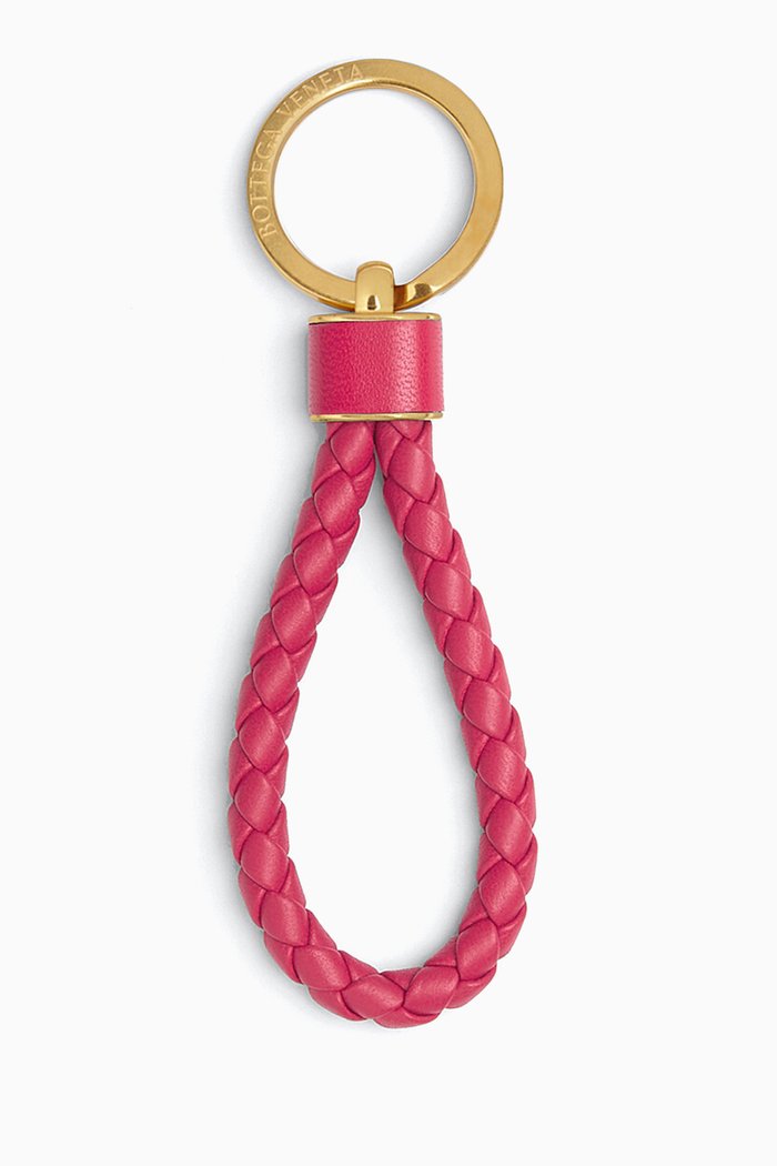 

Key Ring in Intrecciato Leather, Pink