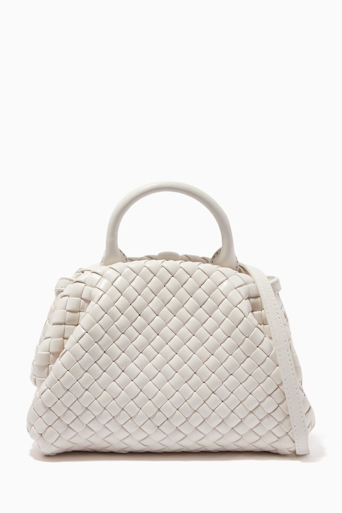 

Mini Handle Crossbody Bag in Intrecciato Leather, White