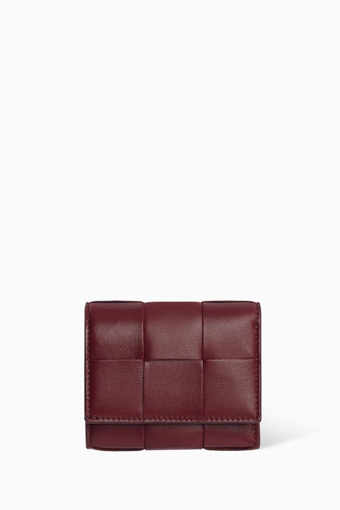 

Tri-fold Zip Wallet in Intrecciato Nappa, Burgundy