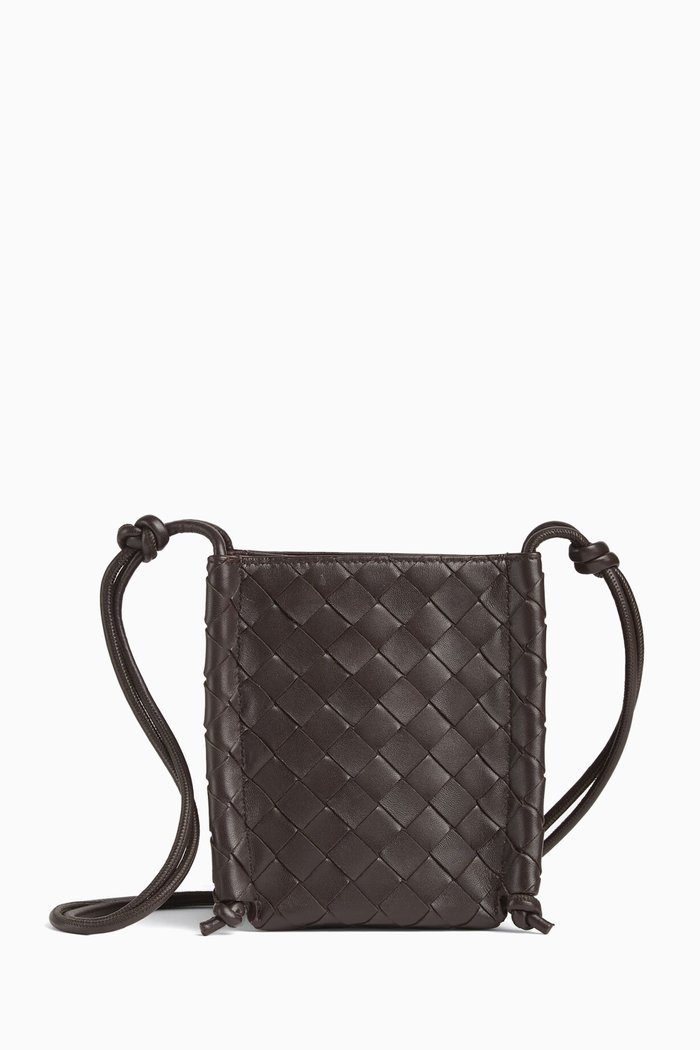 

Small Pouch on Strap in Intrecciato Leather, Purple