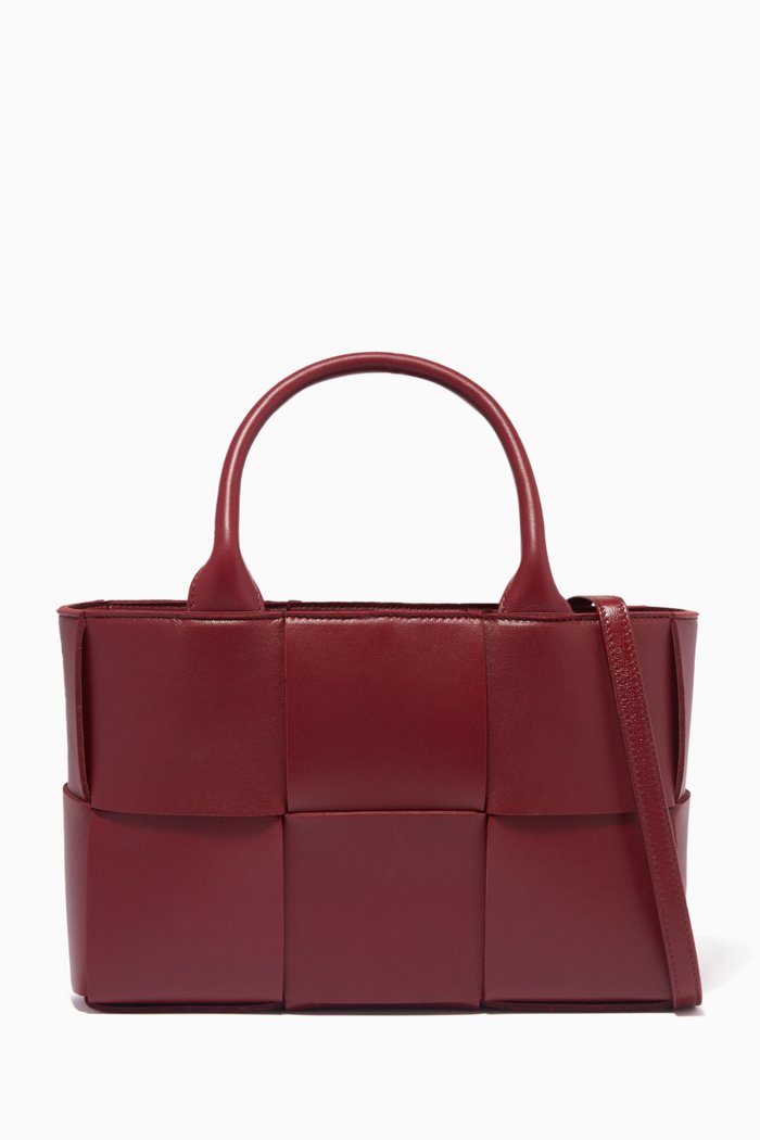 

Mini Arco Tote Bag in Intreccio Leather, Burgundy