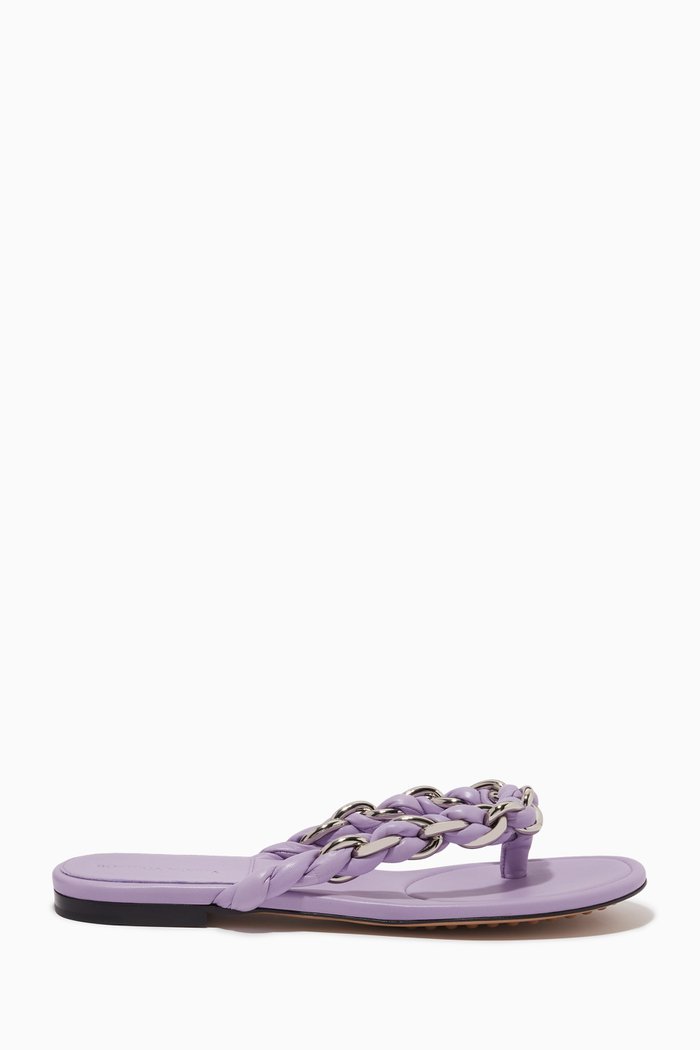 

Dot Chain-embellished Thong Sandals in Leather, Purple