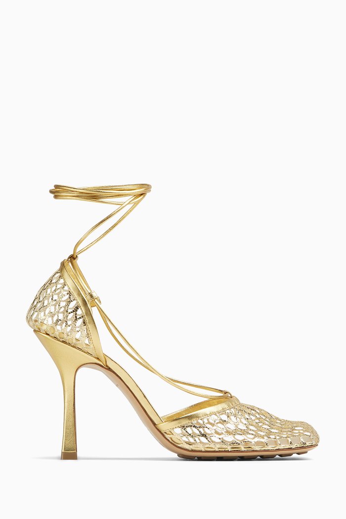 

Stretch Sandals in Leather & Mesh, Gold