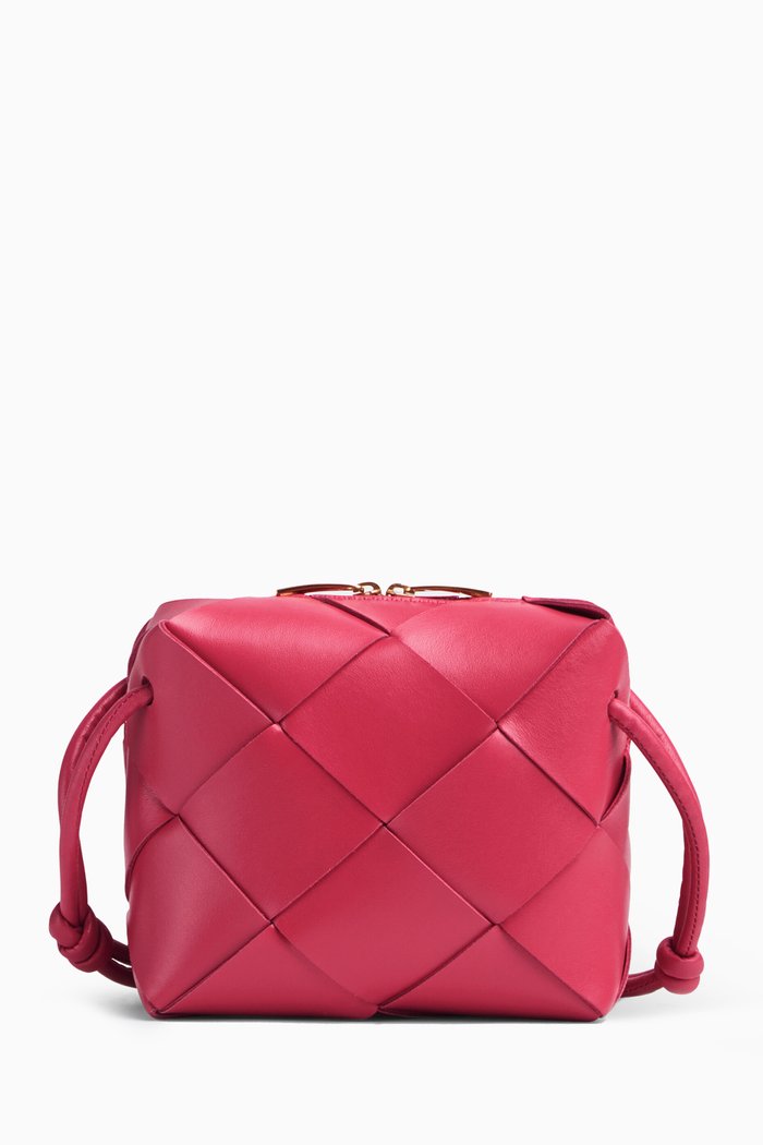

Mini Cassette Bag in Intreccio Leather, Pink