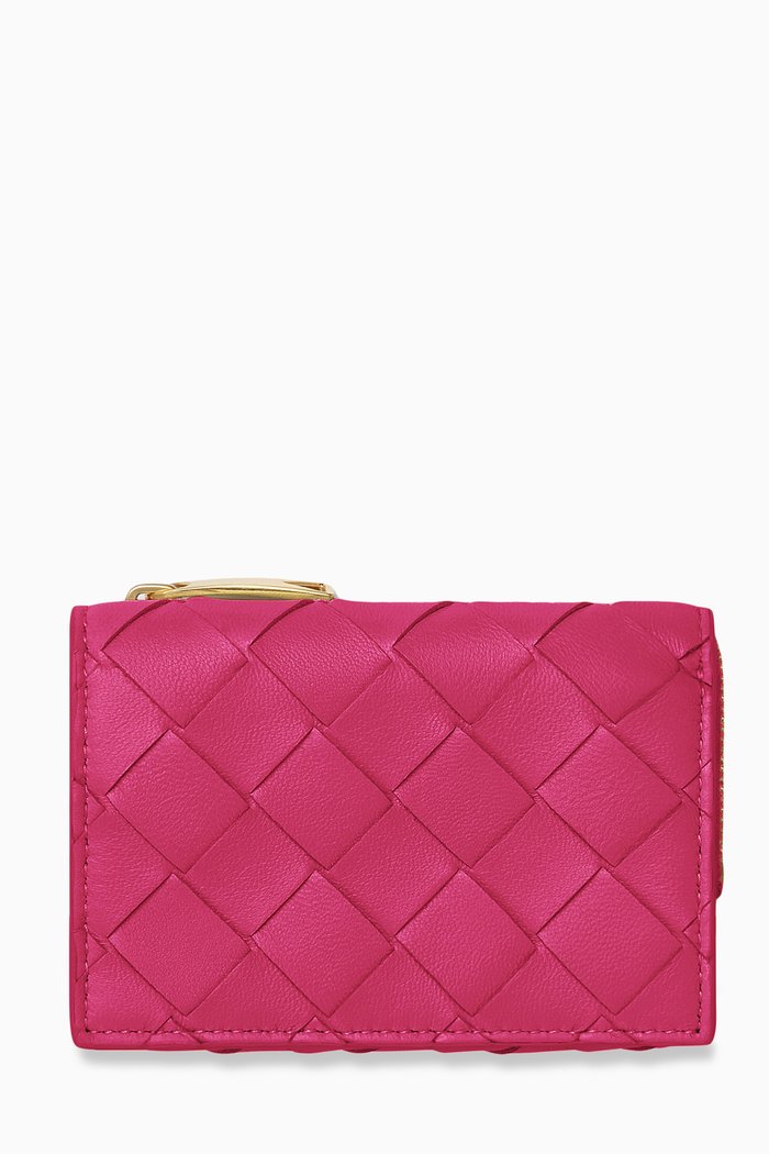 

Tiny Tri-fold Zip Wallet in Intrecciato Nappa, Pink