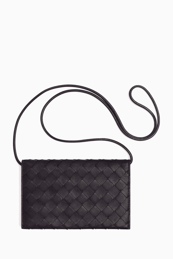 

Wallet on Strap in Intrecciato Leather, Purple