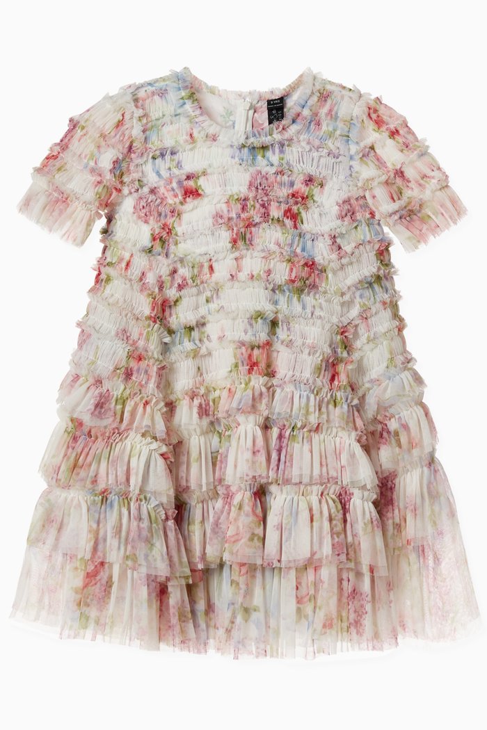 

Floral Wonder Valentine Ruffle Dress in Tulle, Blue