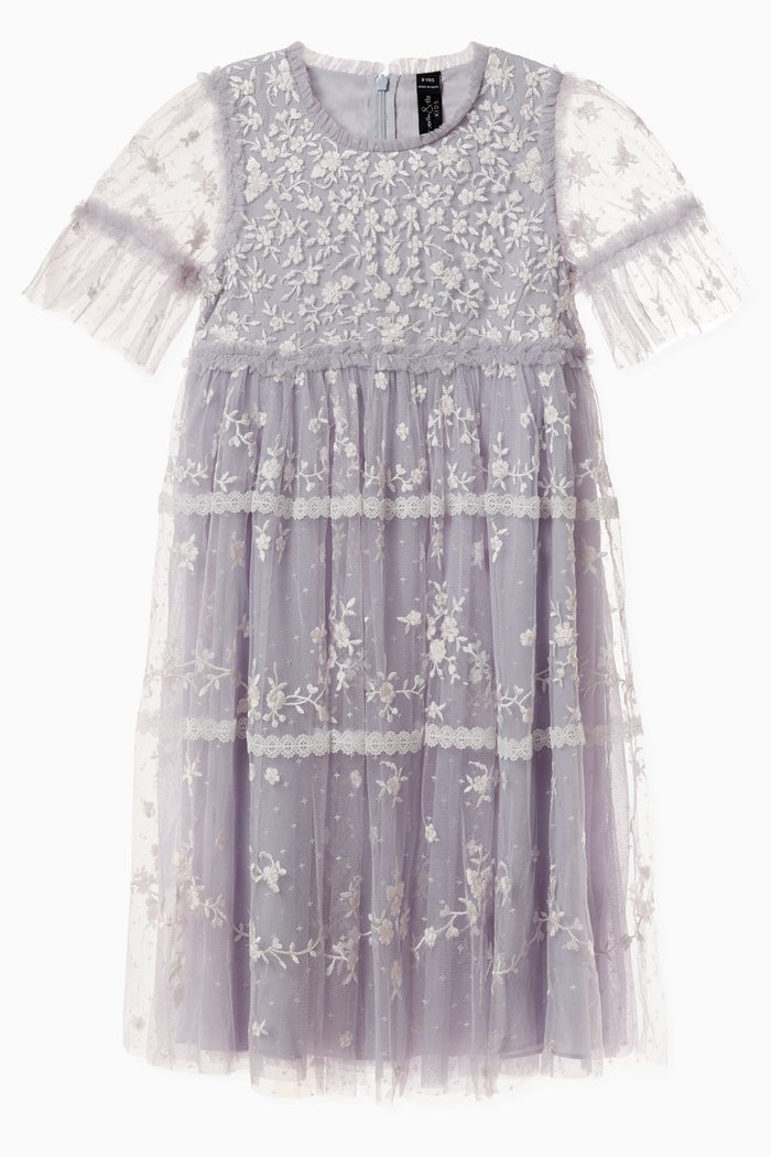 

Embroidered Dress in Tulle, Blue