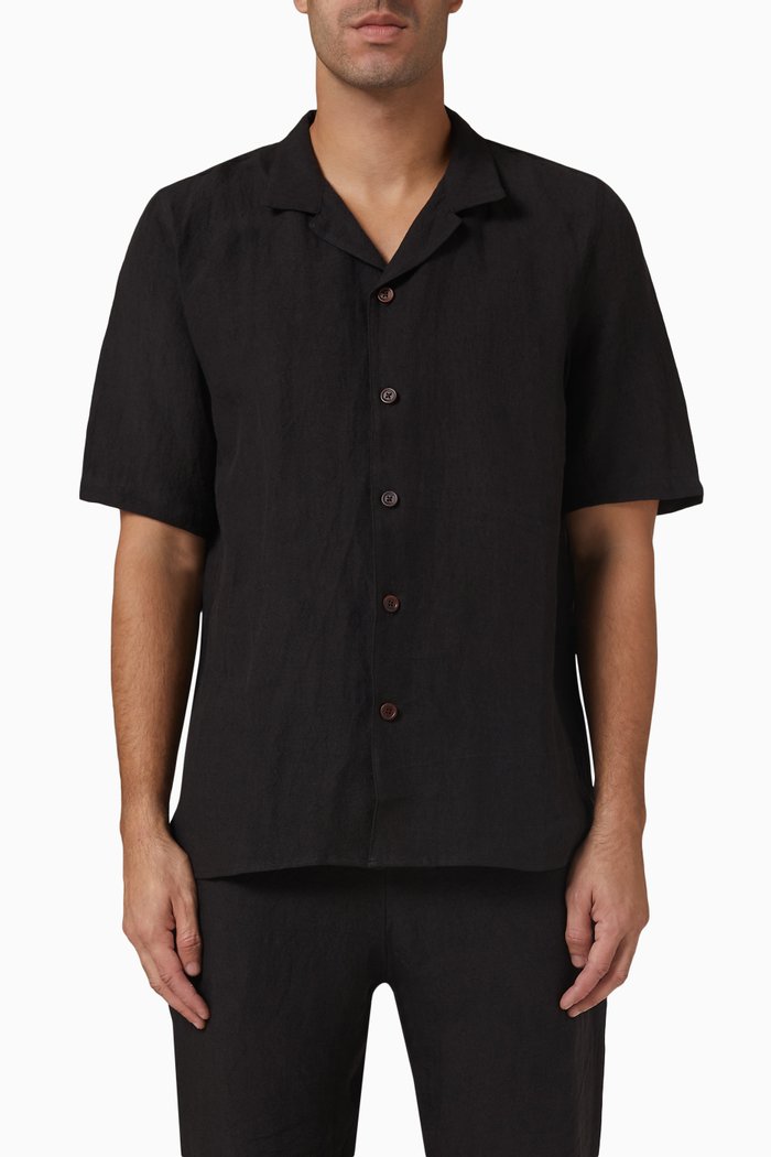 

Camp Collar Shirt in Irish Linen, Black