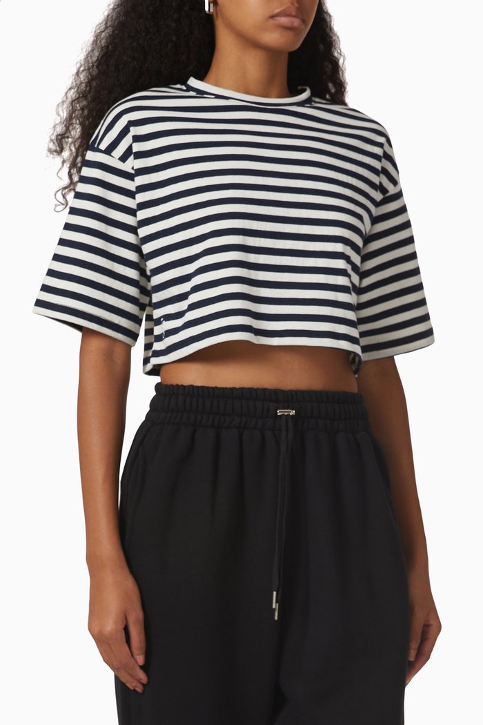 

Karina Striped Crop T-shirt in Cotton Jersey, Blue