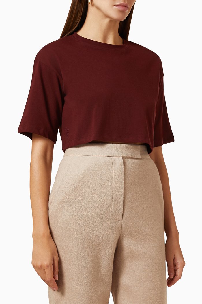 

Karina Crop T-shirt in Cotton Jersey, Burgundy
