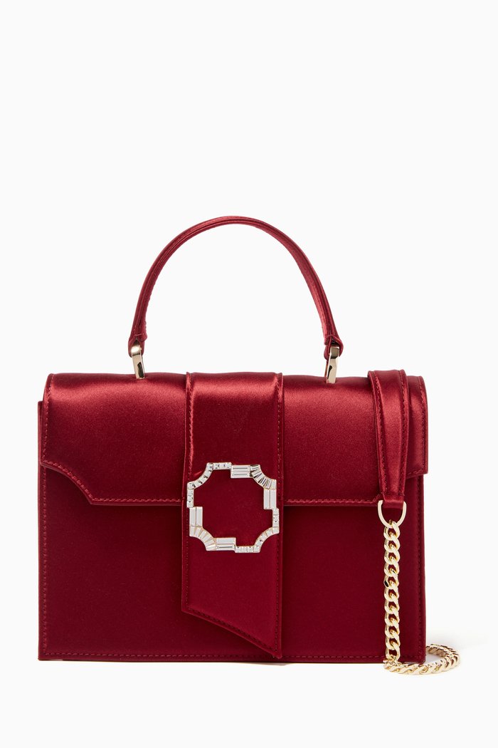 

Medium Audrey Top Handle Bag in Satin, Burgundy