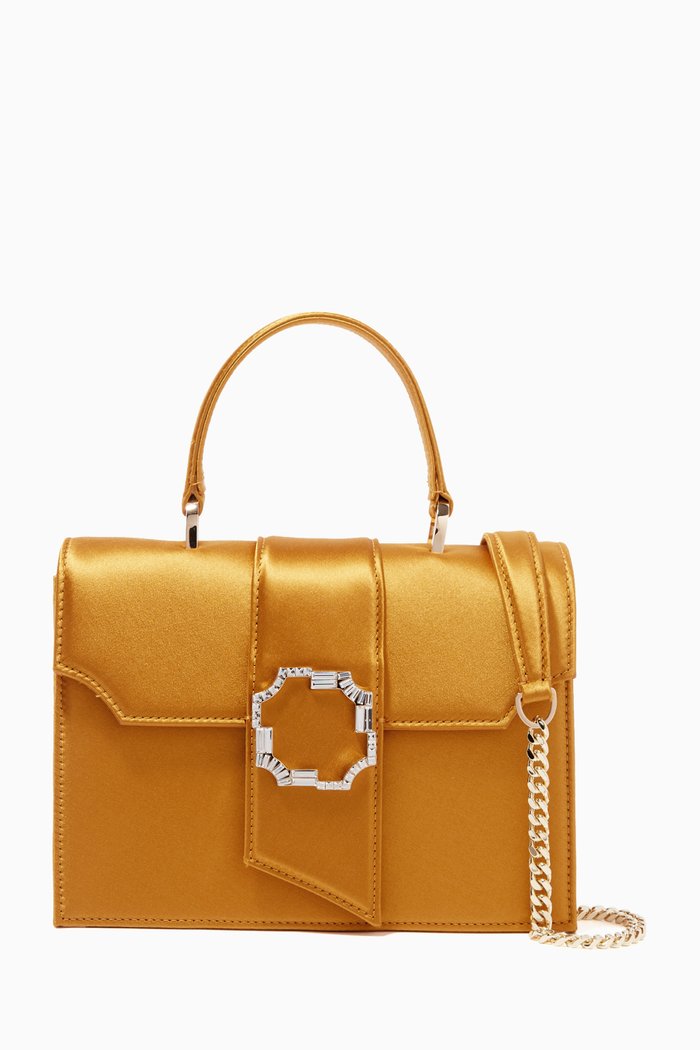 

Medium Audrey Top Handle Bag in Satin, Yellow