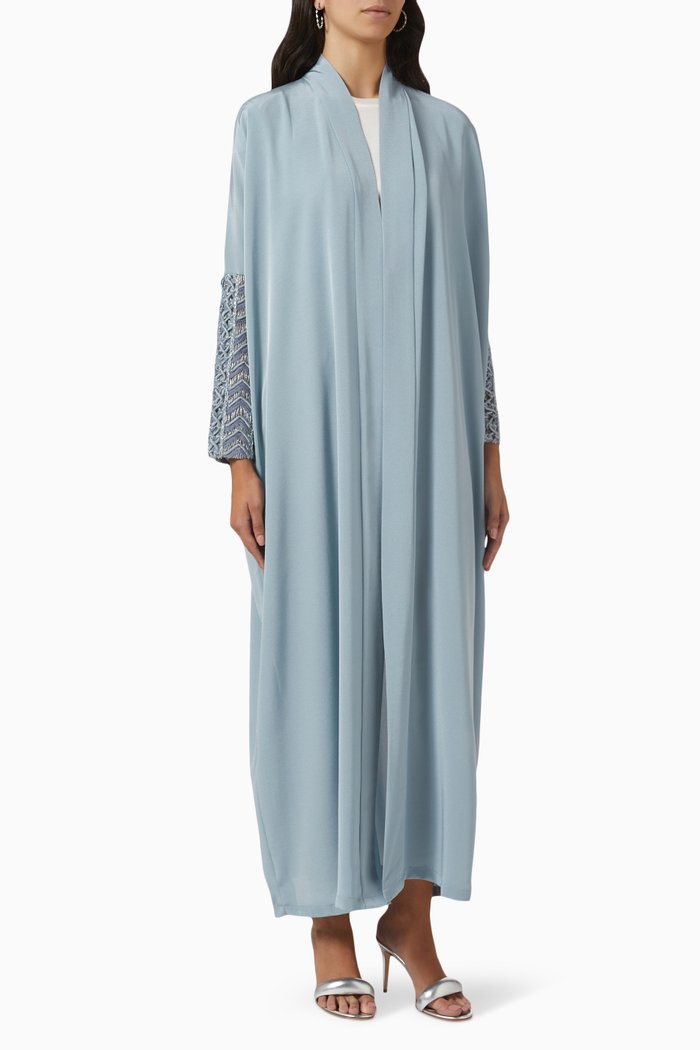 

Chevron Cord Embroidered Abaya in Crepe, Blue