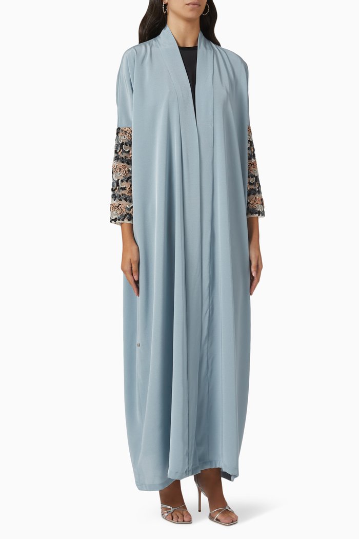 

Cord Embroidered Abaya in Crepe, Blue