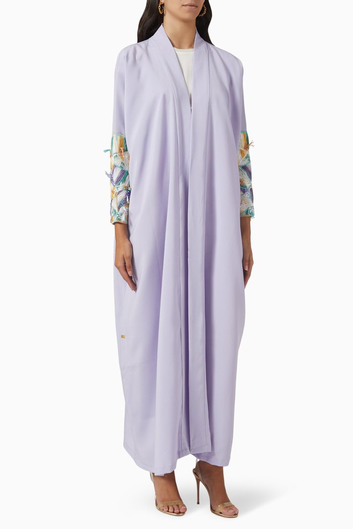 Embroidered Sleeve Abaya in Crepe, Purple
