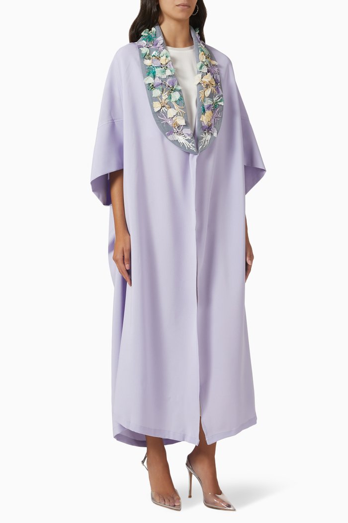 

Embellished Collar Poncho Abaya in Crepe, Purple