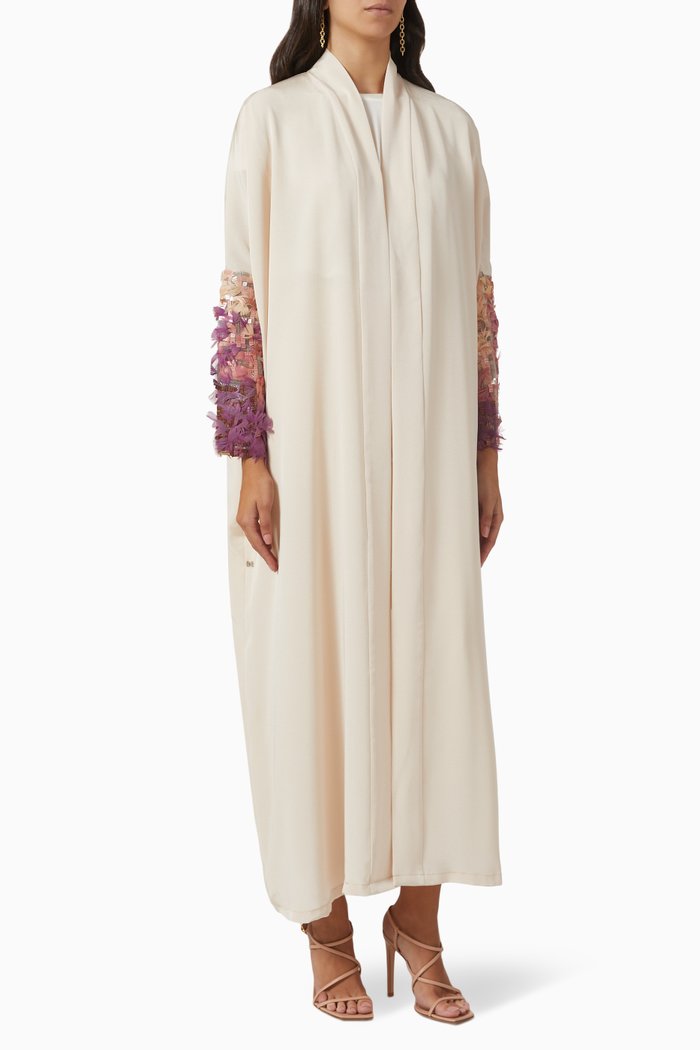 

Embroidered Sleeve Abaya in Crepe, Neutral