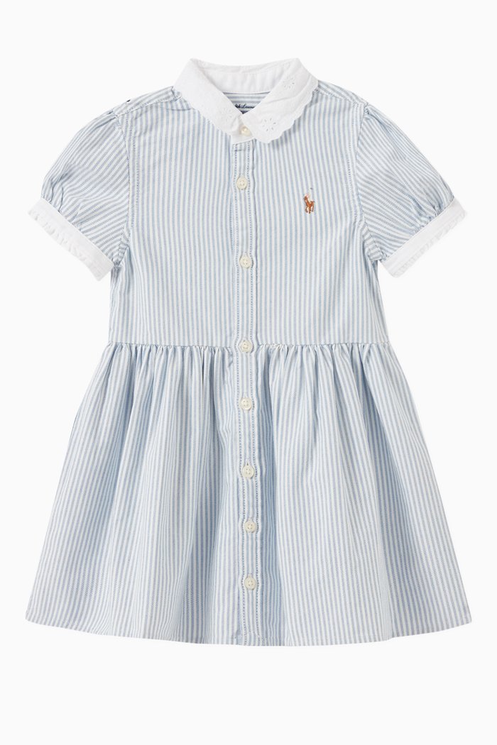 

Striped Day Dress in Cotton, Blue