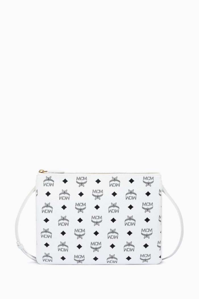

Medium Crossbody Pouch in Visetos Canvas, White