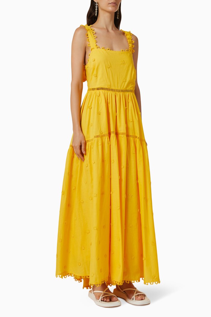 

3D Flowers Dress in Viscose, Yellow