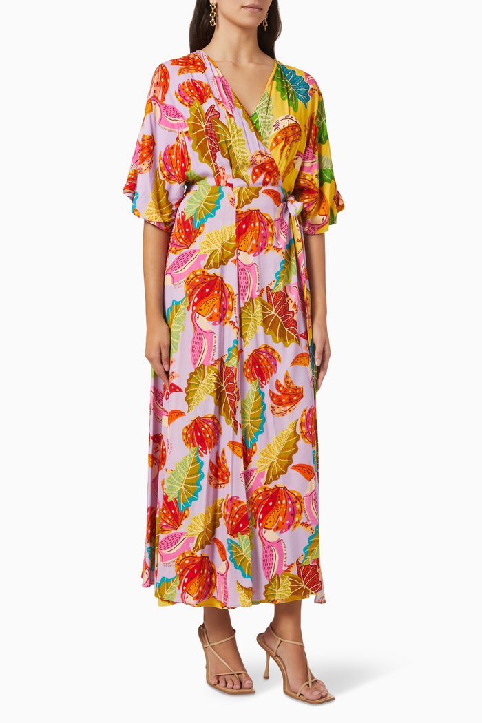

Mixed Beaks & Bananas Wrap Maxi Dress in Viscose, Multicolour
